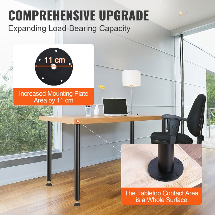 VEVOR 28 Inch Adjustable Desk Legs, Reinforced Steel Office Table Furniture legs Set of 4 for DIY, 1200 lbs Load Capacity Heavy Duty Desk Legs, Quick Instalation Legs with Adjustable Foot Cup Black
