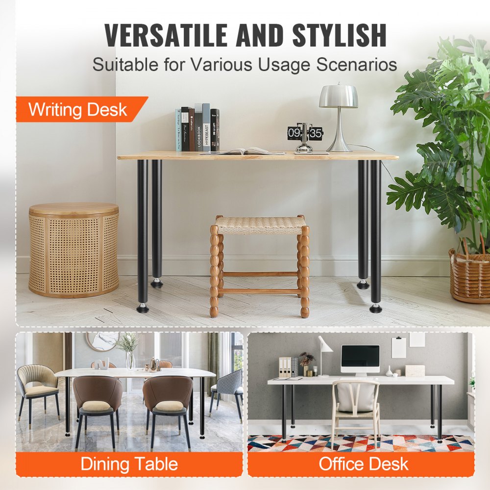 VEVOR 28 Inch Adjustable Desk Legs, Reinforced Steel Office Table Furniture legs Set of 4 for DIY, 1200 lbs Load Capacity Heavy Duty Desk Legs, Quick Instalation Legs with Adjustable Foot Cup Black