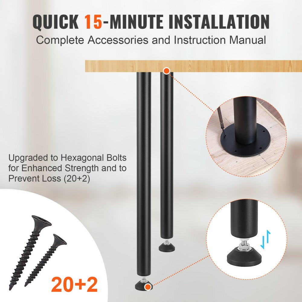 VEVOR 28 Inch Adjustable Desk Legs, Reinforced Steel Office Table Furniture legs Set of 4 for DIY, 1200 lbs Load Capacity Heavy Duty Desk Legs, Quick Instalation Legs with Adjustable Foot Cup Black