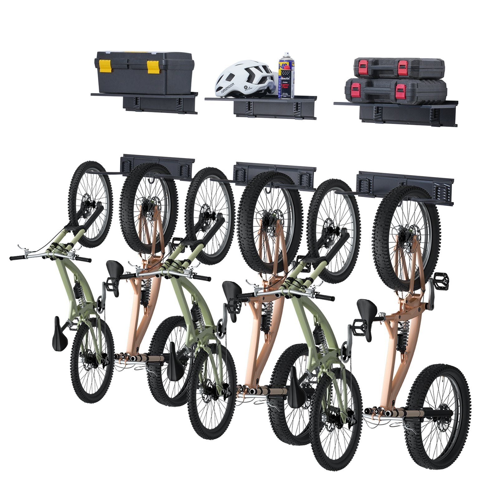 VEVOR Bike Storage Rack Wall Mount Garage Bike Holder & 3 Shelves for 6 Bicycles