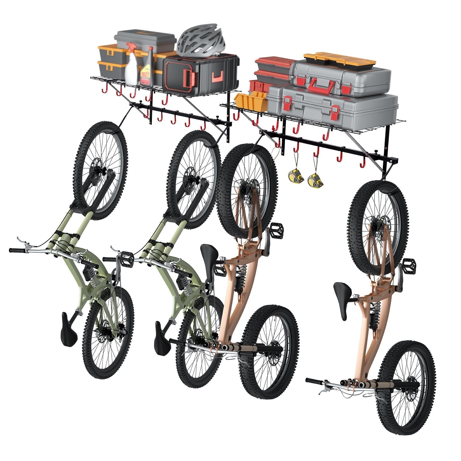 VEVOR Bike Storage Rack Wall Mount Garage Bike Holder & 2 Shelves for 4 Bicycles