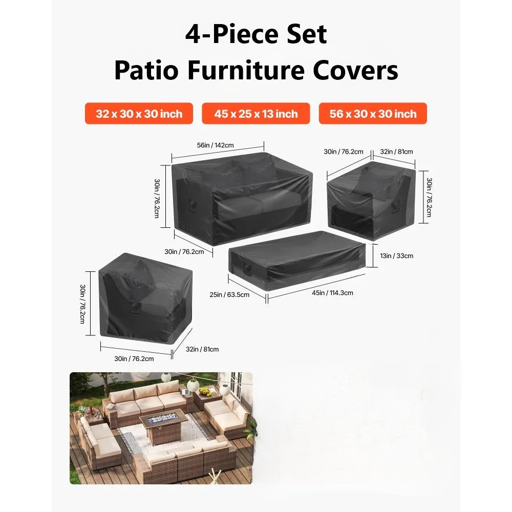 4-Piece Patio Furniture Cover Set – Heavy Duty 420D Waterproof Outdoor Covers for Table, Sofa & Chairs