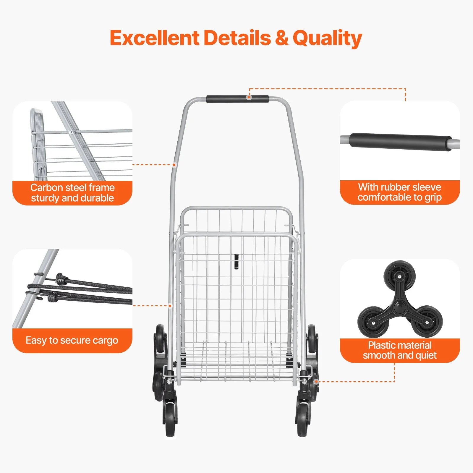 VEVOR Stair Climbing Cart Foldable Shopping Cart 45L with Stair Climbing Wheels