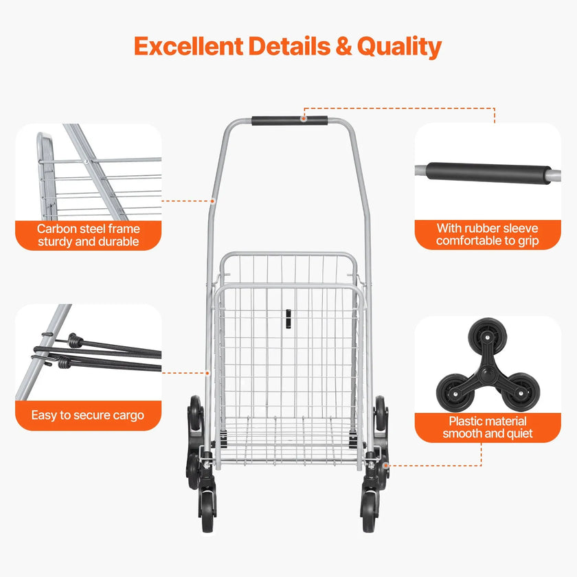 VEVOR Stair Climbing Cart Foldable Shopping Cart 45L with Stair Climbing Wheels