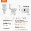 VEVOR Macerating Toilet System with 800W Pump Upflush Toilet For Basement
