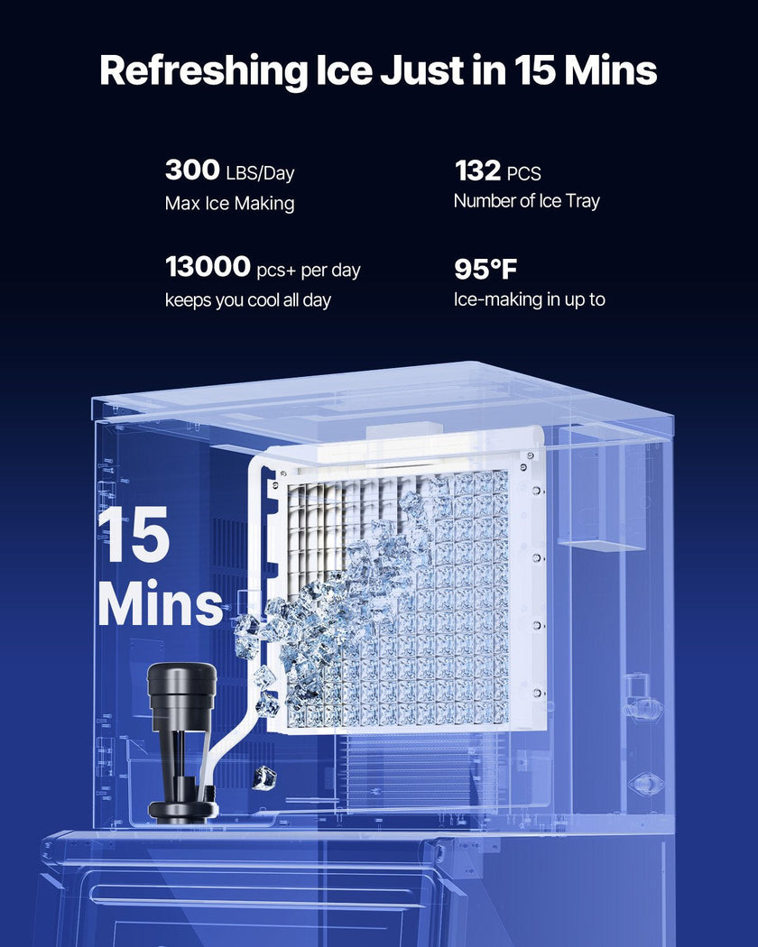 VEVOR Commercial Ice Maker 300LBS/24H & 250LBS Storage Bin Auto Self-Cleaning