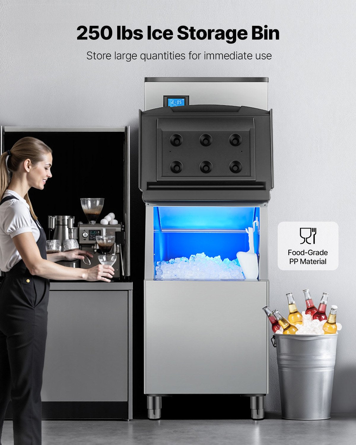 VEVOR Commercial Ice Maker 500LBS/24H & 250LBS Storage Bin Auto Self-Cleaning