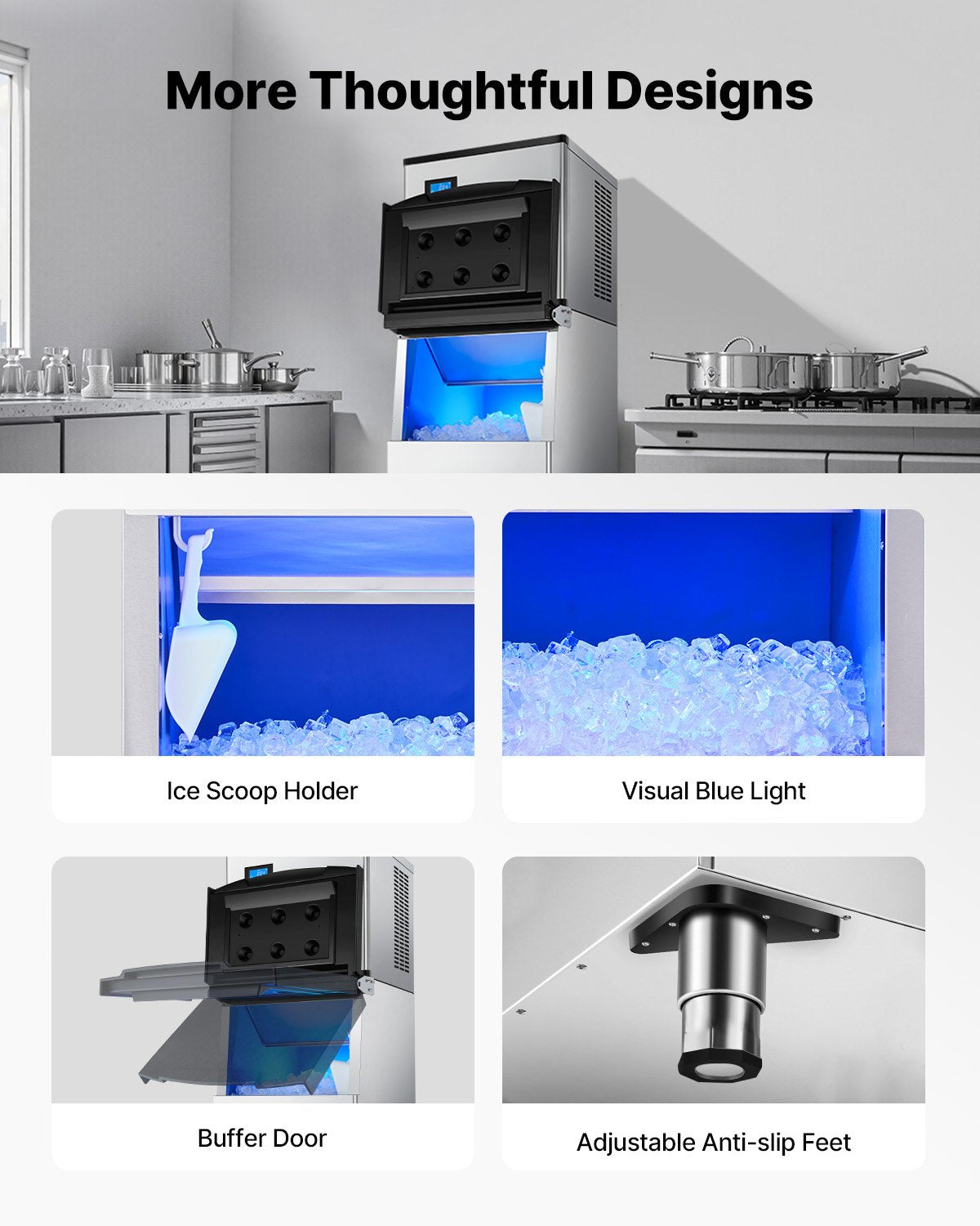 VEVOR Commercial Ice Maker 500LBS/24H & 250LBS Storage Bin Auto Self-Cleaning