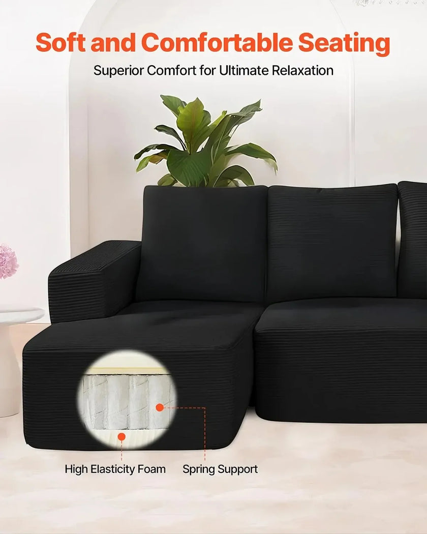 VEVOR Modular Sectional Sofa L Shaped Cloud Couch with Chaise and Cushion Black
