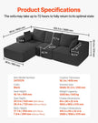 VEVOR Modular Sectional Sofa L Shaped Cloud Couch with Chaise and Cushion Black