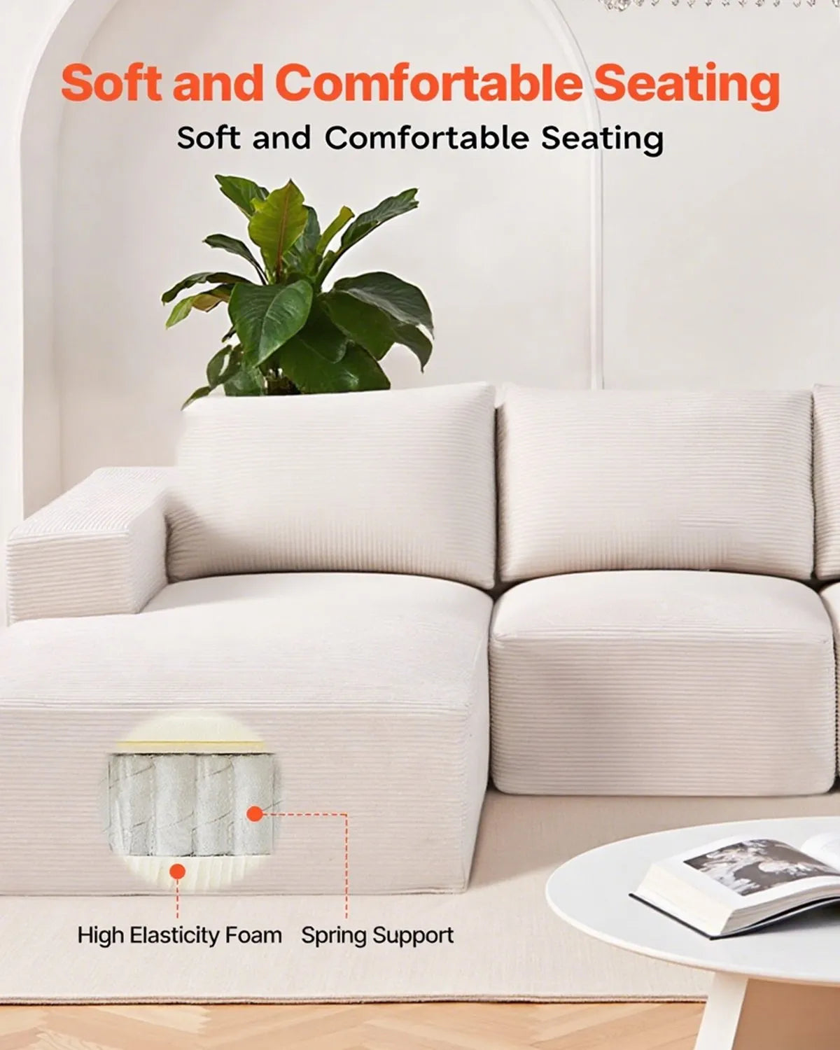 VEVOR Modular Sectional Sofa U Shaped Cloud Couch with Chaise and Cushion Beige