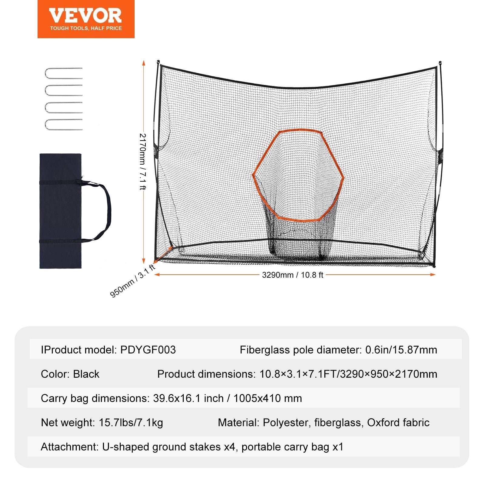 VEVOR Golf Practice Hitting Net, Huge 10.8x7ft Golf Net, Personal Driving Range for Indoor Outdoor Use, Portable Home Golf Aid Net with Target/Fiberglass Frame/Carry Bag, Gift for Men, Golf Lovers