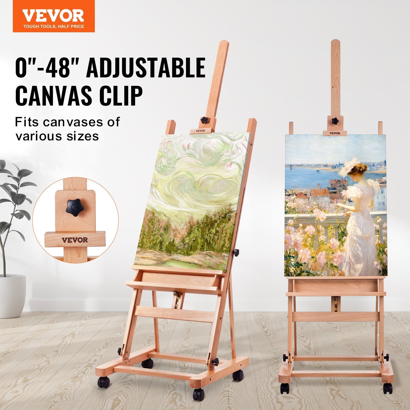 VEVOR Studio H-Frame Easel Holds Canvas Art up to 48
