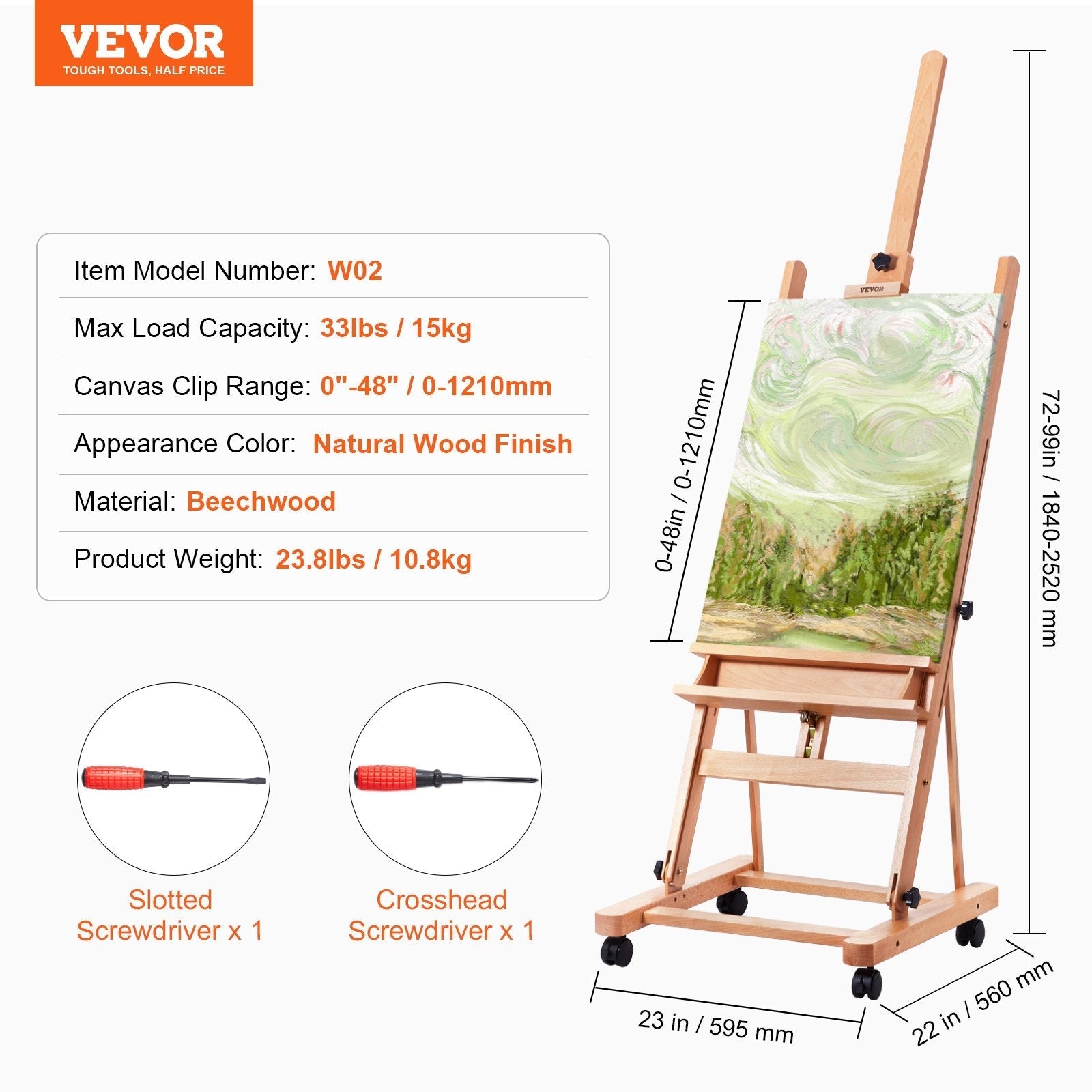 VEVOR Studio H-Frame Easel Holds Canvas Art up to 48
