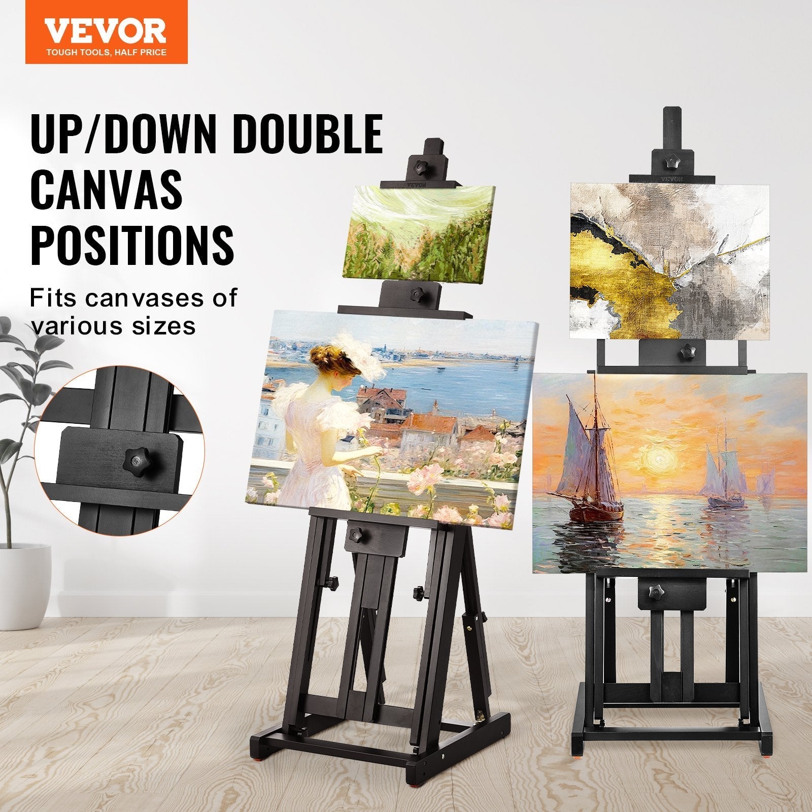 VEVOR Studio H-Frame Easel Holds Canvas Art up to 77