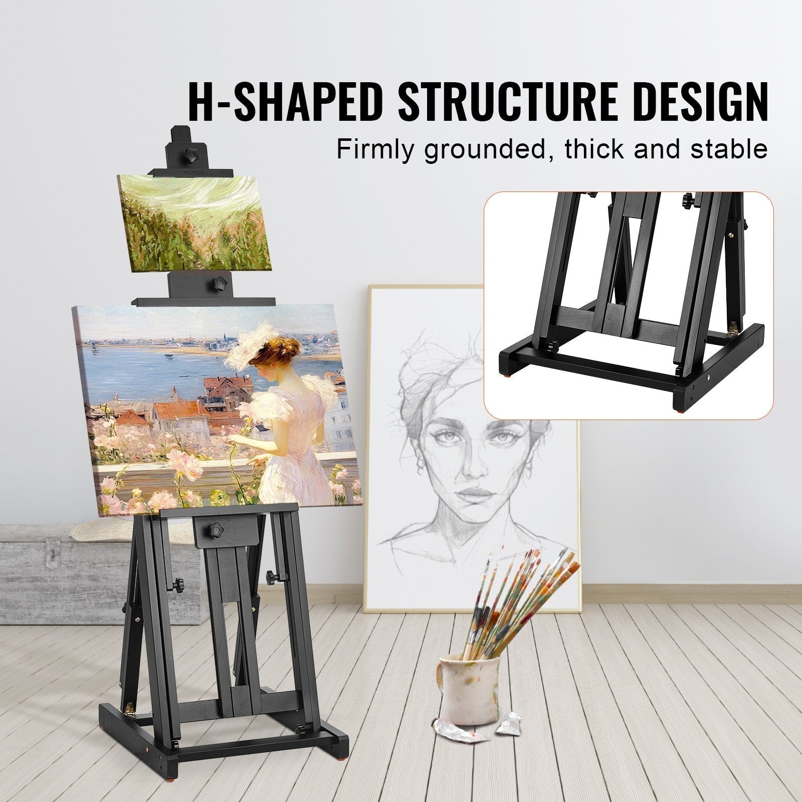 VEVOR Studio H-Frame Easel Holds Canvas Art up to 77