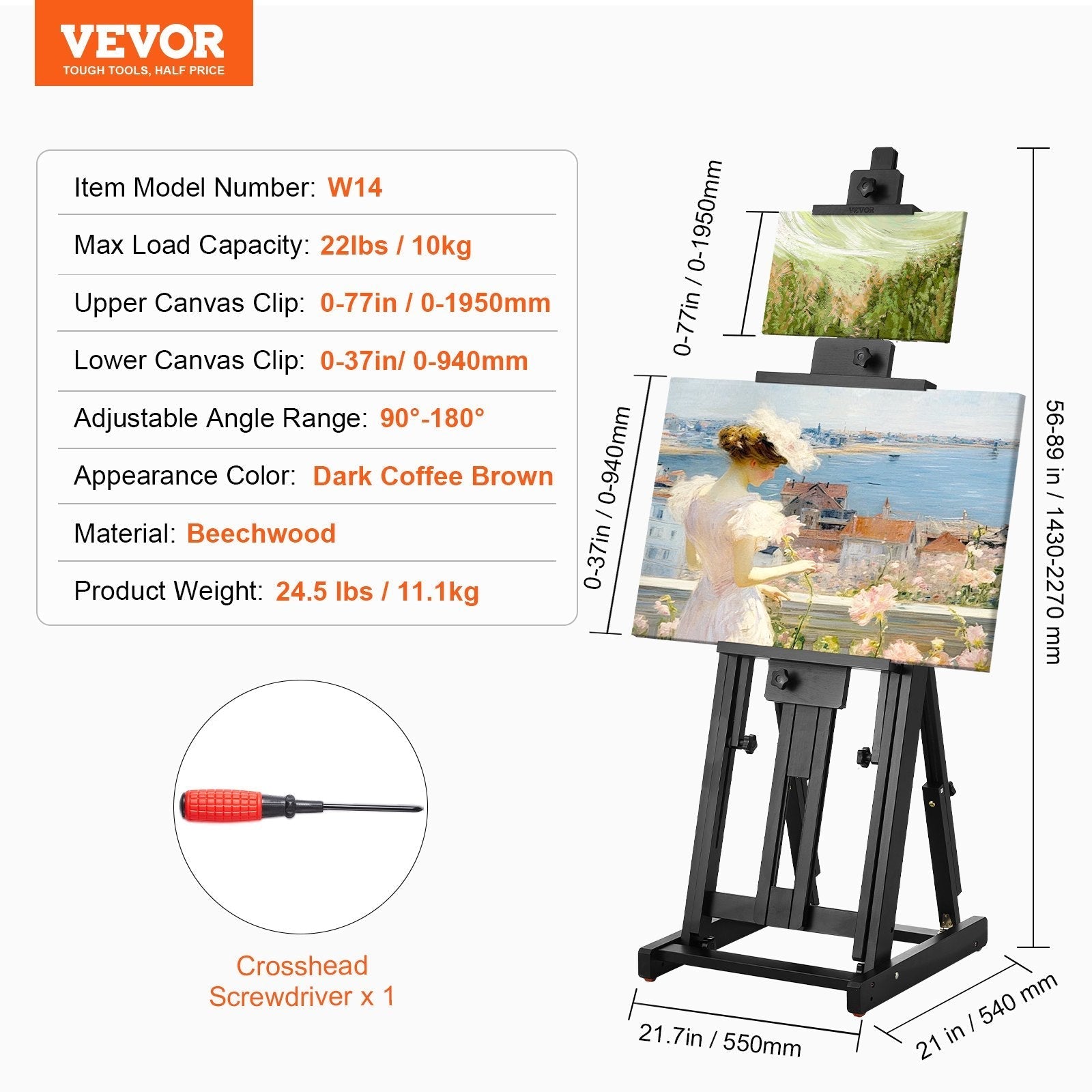 VEVOR Studio H-Frame Easel Holds Canvas Art up to 77