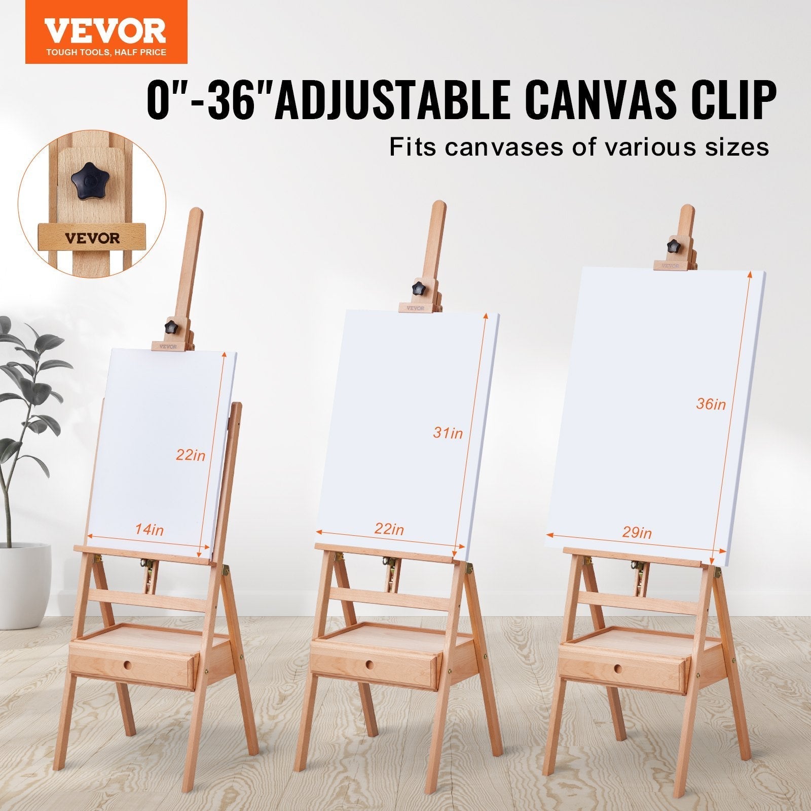 VEVOR Studio H-Frame Easel Holds Canvas Art up to 36