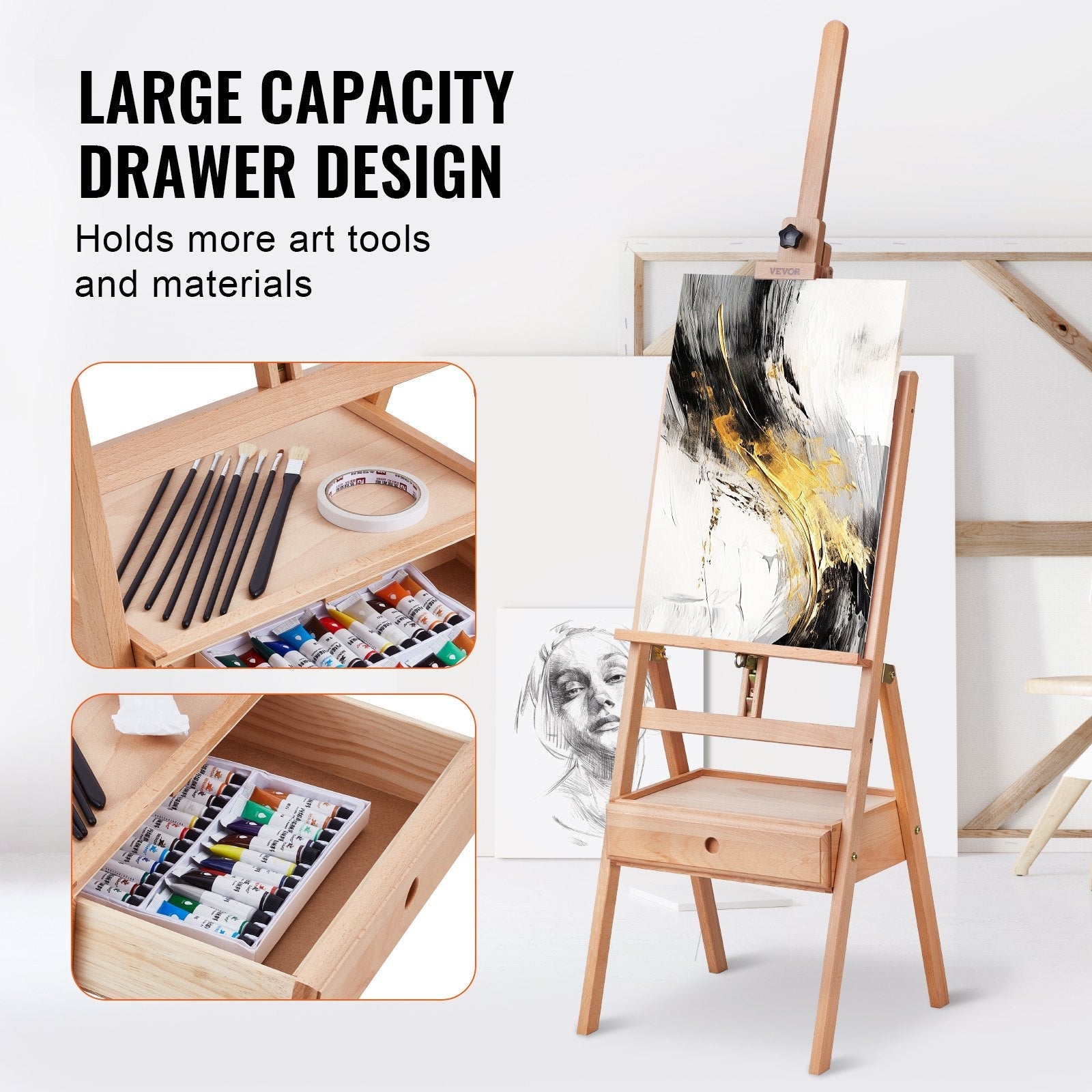VEVOR Studio H-Frame Easel Holds Canvas Art up to 36