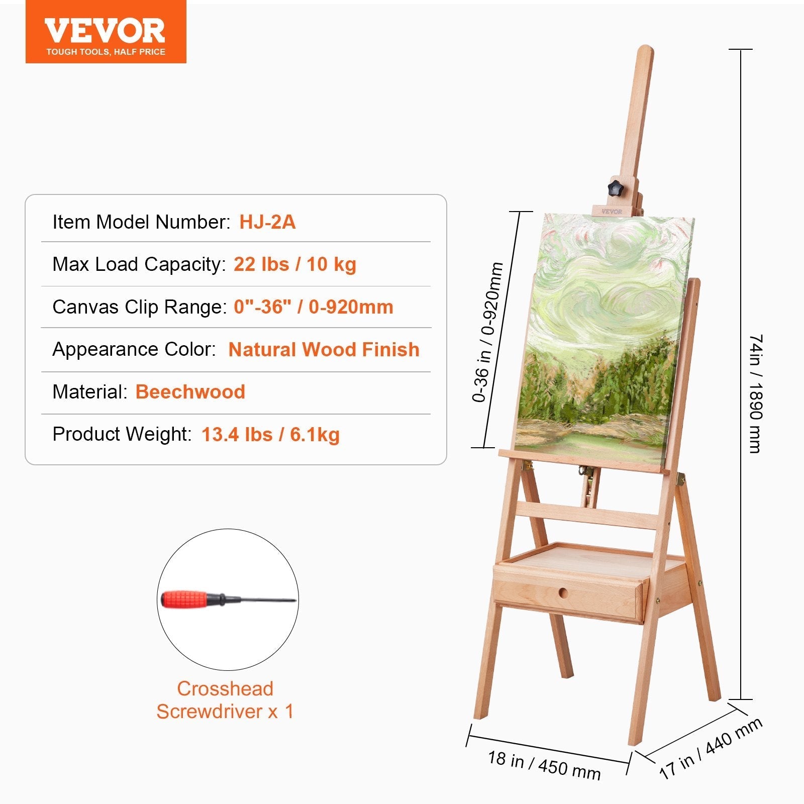 VEVOR Studio H-Frame Easel Holds Canvas Art up to 36