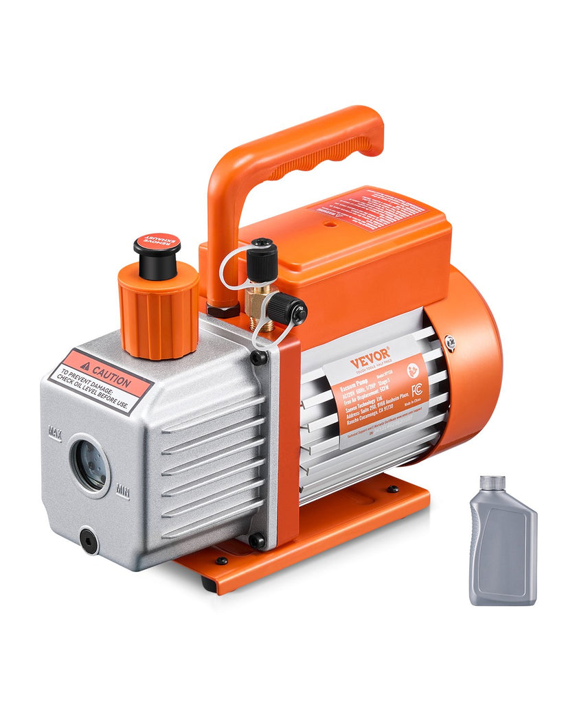 VEVOR Vacuum Pump 5 CFM HVAC Single Stage Rotary Vane Vacuum Pump Oil Included