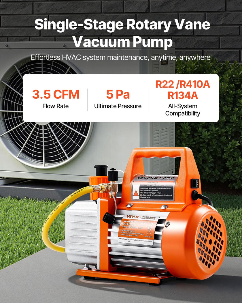 VEVOR Vacuum Pump 3.5 CFM HVAC Single Stage Rotary Vane Vacuum Pump Oil Included