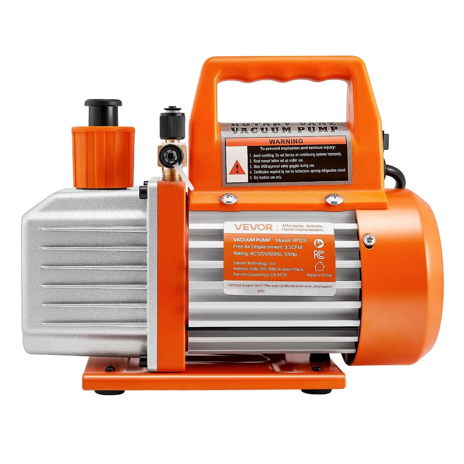 VEVOR Vacuum Pump 3.5 CFM HVAC Single Stage Rotary Vane Vacuum Pump Oil Included