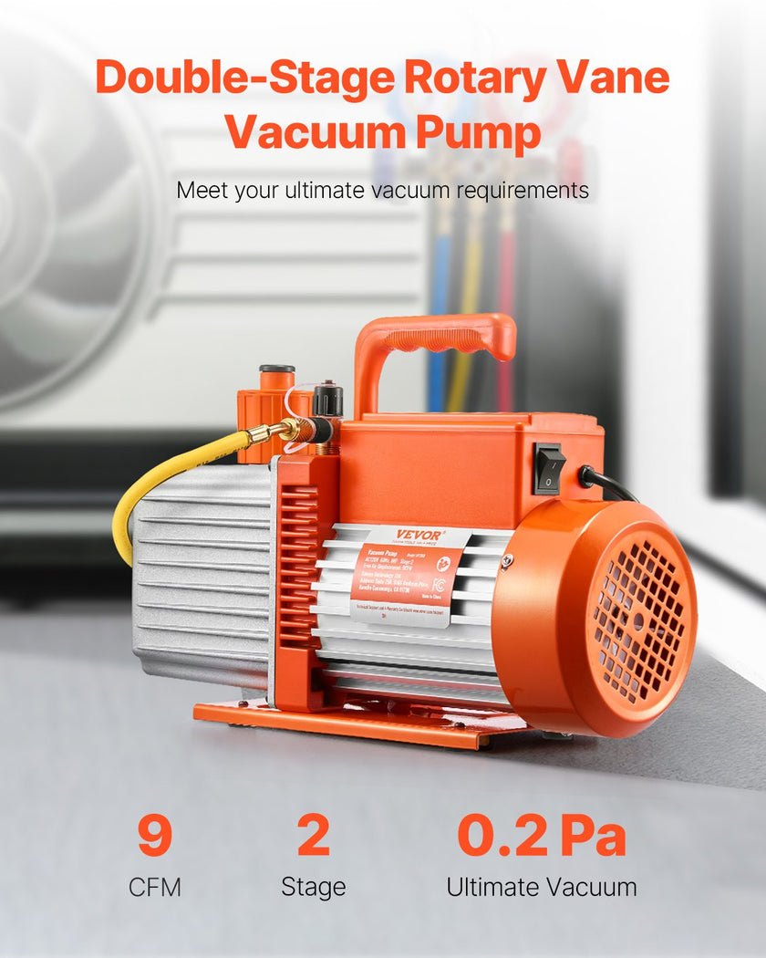 VEVOR Vacuum Pump 9 CFM HVAC 2 Stage Rotary Vane Vacuum Pump Oil Included