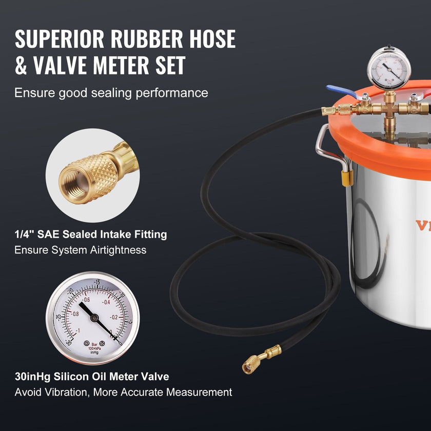 VEVOR 3 Gallon Vacuum Chamber and 3.5 CFM Pump Kit, Tempered Glass Lid Vacuum Degassing Chamber Kit, Single Stage Vacuum Pump with 250 ml Oil Bottle, for Stabilizing Wood, Degassing Silicones, Epoxies