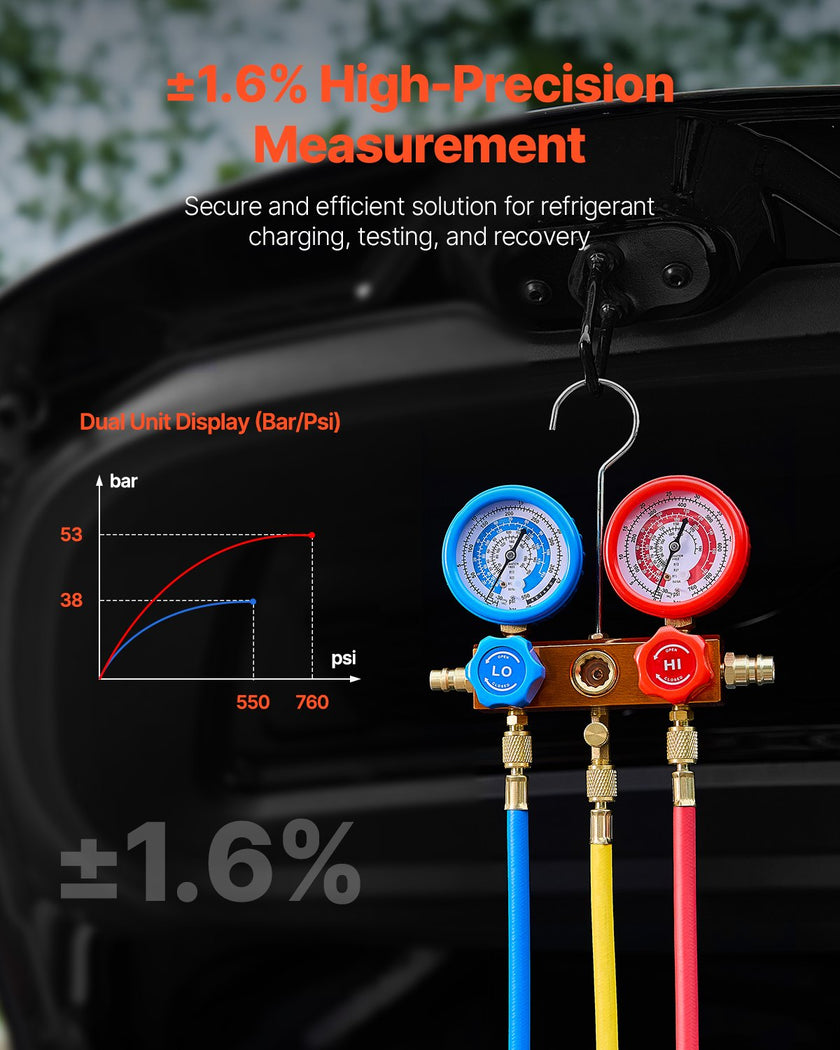VEVOR 4.5 CFM HVAC Single Stage Rotary Vane Vacuum Pump and Manifold Gauge Kit