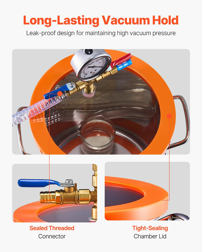 VEVOR 5 Gallon Vacuum Chamber 3.5CFM Single Stage Pump Degassing Chamber Kit