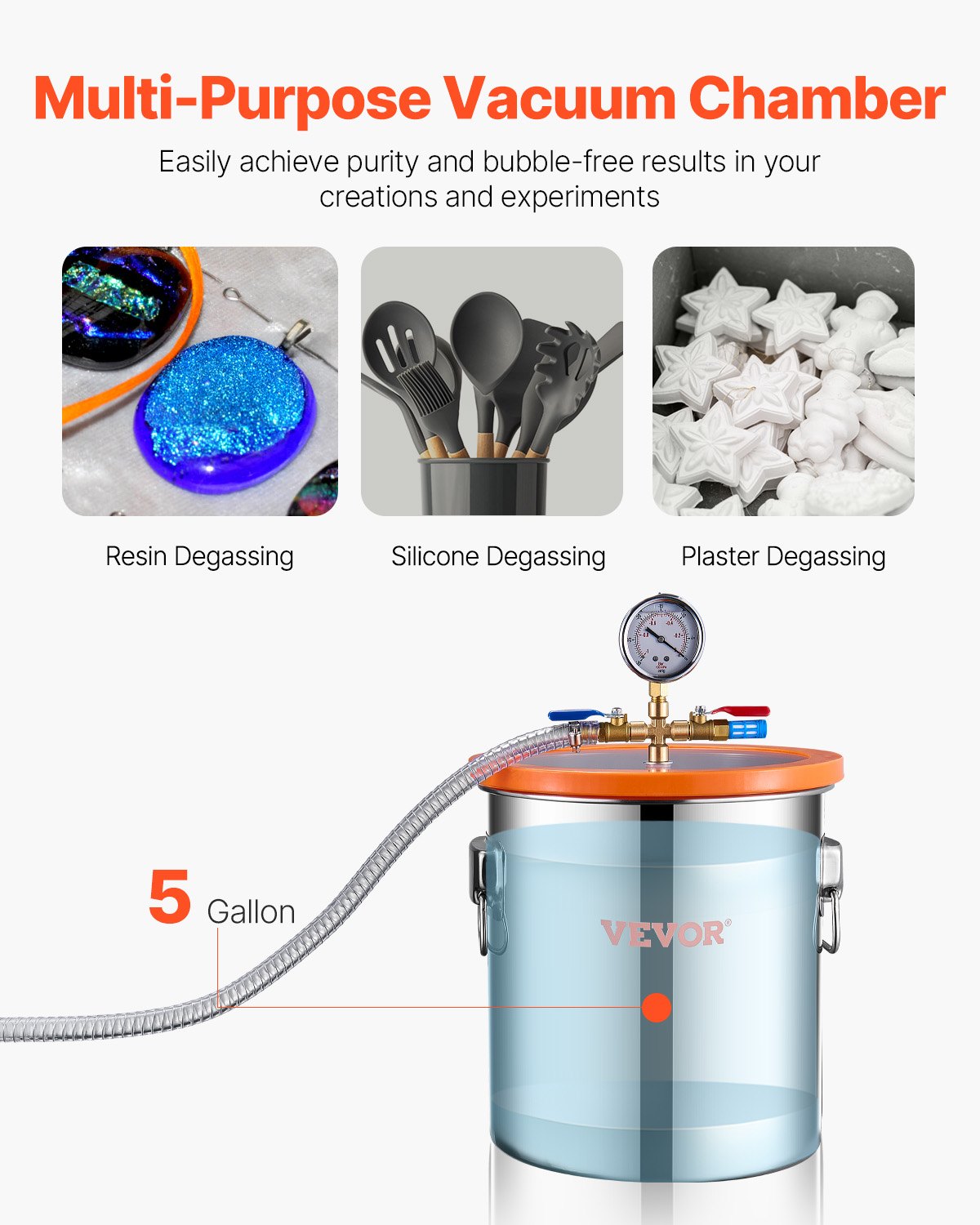 VEVOR 5 Gallon Vacuum Chamber 3.5CFM Single Stage Pump Degassing Chamber Kit
