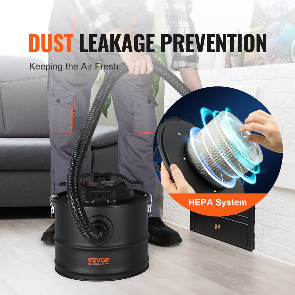 VEVOR Ash Vacuum Cleaner, 4 Gallon with 1200W Powerful Suction, Ash Vac Collector with 47.2 in Flexible Hose, for Fireplaces, Pellet Stoves, Wood Stove, Log Burner, Grills, Pizza Ovens, Fire Pits