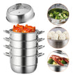 VEVOR 5-Tier Stainless Steel Steamer, 11'' Multi-Layer Cookware Pot with Handles on Both Sides, Work with Gas, Electric, Grill Stove Top, Dia-28cm, Sliver