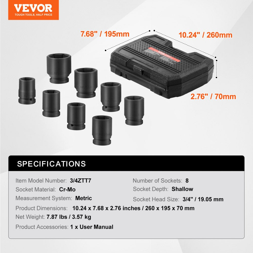 VEVOR Axle Nut Impact Socket Set 3/4