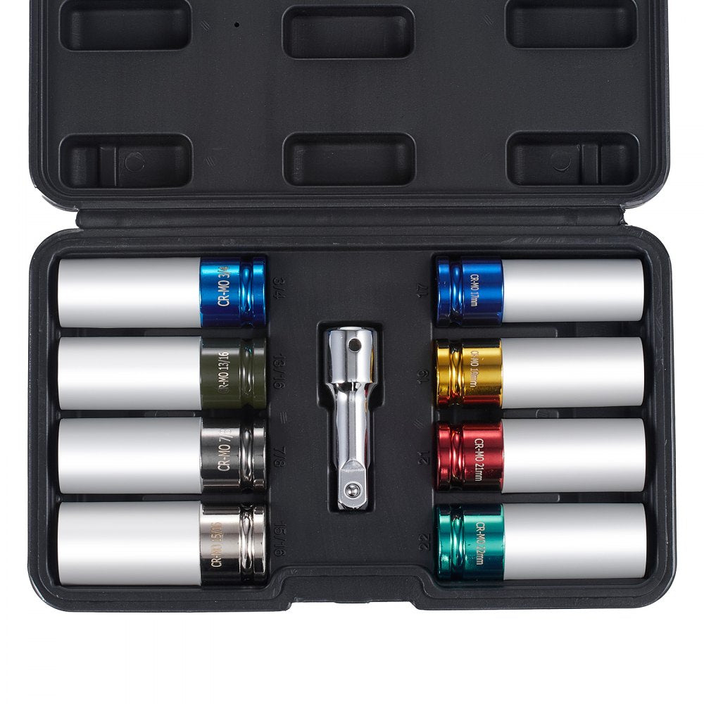 VEVOR Lug Nut Impact Socket Set 1/2 in Drive Metric and SAE 6-Point Deep Socket