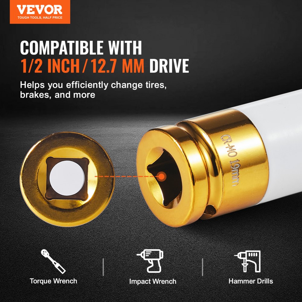 VEVOR Lug Nut Impact Socket Set 1/2 in Drive Metric and SAE 6-Point Deep Socket