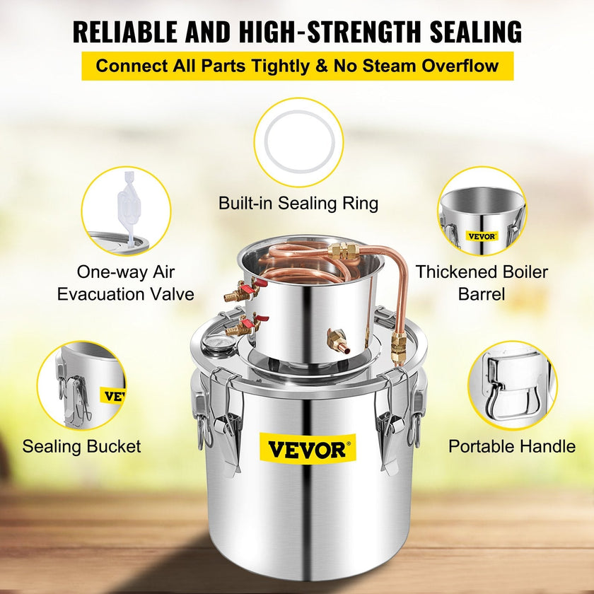 VEVOR Alcohol Still 13.2Gal/50L, Alcohol Distiller with Circulating Pump, Alcohol Still Copper Tube, Whiskey Distilling Kit w/Build-In Thermometer, Whiskey Making Kit for DIY Alcohol, Stainless Steel