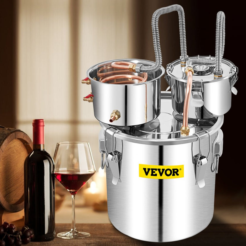 VEVOR Water Distiller, 13.2 Gal/50 L, Stainless Steel Distillery Kit with Copper Tube Built-in Thermometer, Home Broiler for DIY Brewing, Silver