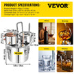 VEVOR Moonshine Still Distiller 3Gal 12L Stainless Steel Water Distiller Copper Tube with Circulating Pump Home Brewing Kit Build-in Thermometer for DIY Whisky Wine Brandy Spirits