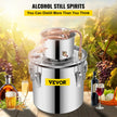 VEVOR Moonshine Still Distiller 5Gal 21L Stainless Steel Water Distiller Copper Tube Home Brewing Kit Build-in Thermometer for DIY Whisky Wine Brandy Sliver