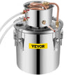 VEVOR Moonshine Still Distiller 5Gal 21L Stainless Steel Water Distiller Copper Tube Home Brewing Kit Build-in Thermometer for DIY Whisky Wine Brandy Sliver