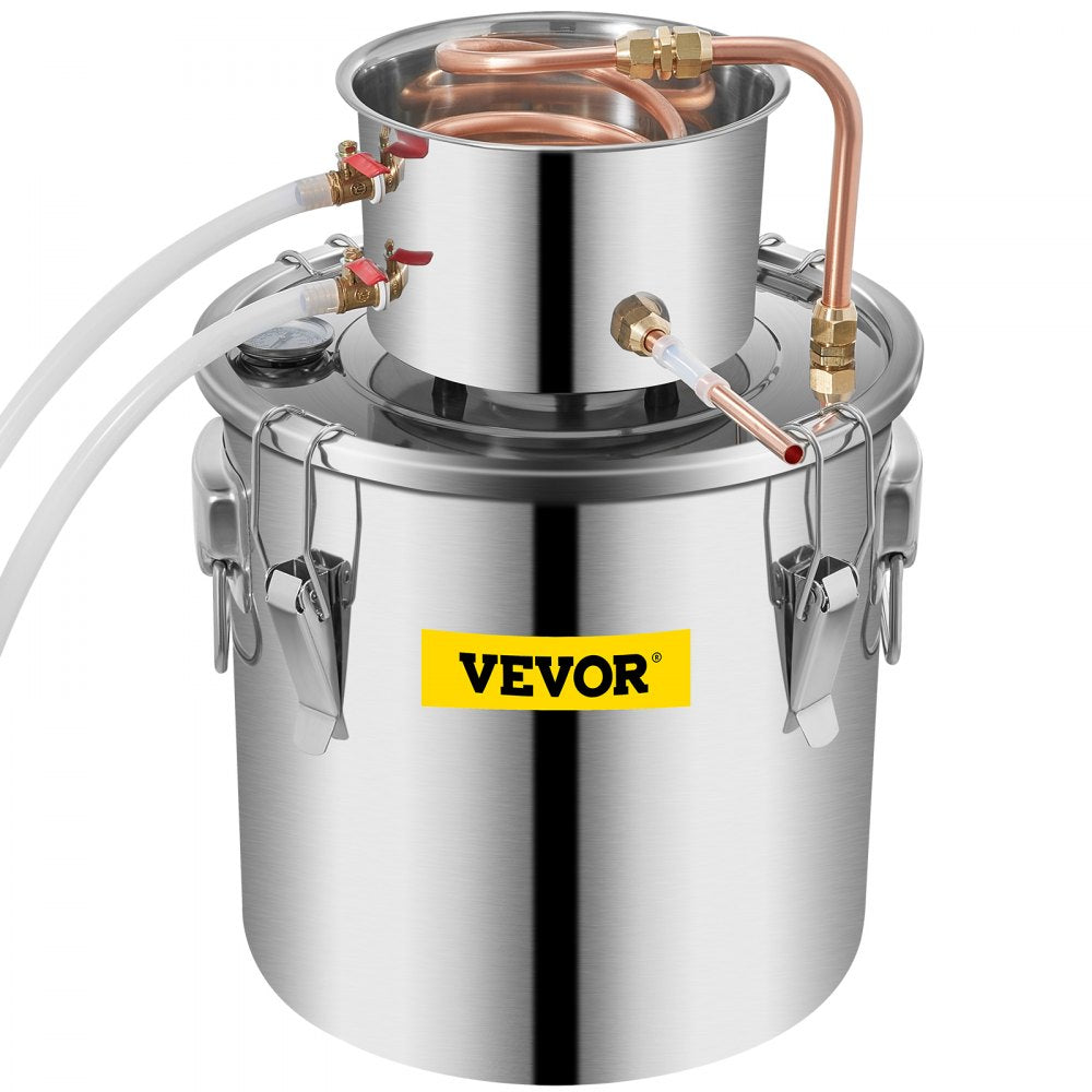 VEVOR Moonshine Still Distiller 5Gal 21L Stainless Steel Water Distiller Copper Tube Home Brewing Kit Build-in Thermometer for DIY Whisky Wine Brandy Sliver