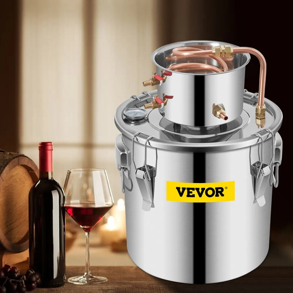 VEVOR Moonshine Still 9.6Gal 38L, Distillery Kit with Circulating Pump, Alcohol Still Copper Tube, Whiskey Distilling Kit w/Build-In Thermometer, Whiskey Making Kit for DIY Alcohol, Stainless Steel