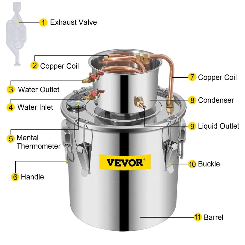 VEVOR Moonshine Still 9.6Gal 38L, Distillery Kit with Circulating Pump, Alcohol Still Copper Tube, Whiskey Distilling Kit w/Build-In Thermometer, Whiskey Making Kit for DIY Alcohol, Stainless Steel