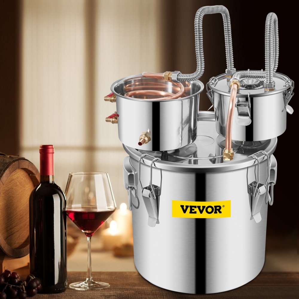 VEVOR Moonshine Still Stainless Steel Water Alcohol Distiller Copper Tube With Circulating Pump Home Brewing Kit Build-in Thermometer for DIY Whisky Wine Brandy Spirits