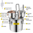 VEVOR Moonshine Still Stainless Steel Water Alcohol Distiller Copper Tube With Circulating Pump Home Brewing Kit Build-in Thermometer for DIY Whisky Wine Brandy Spirits