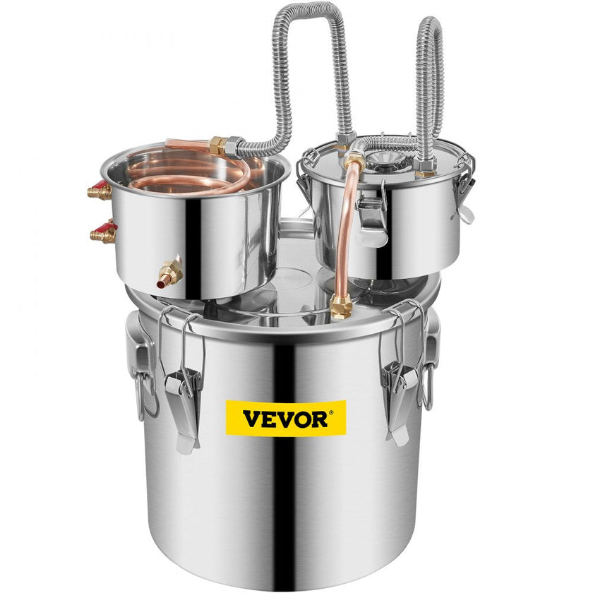 VEVOR Moonshine Still Stainless Steel Water Alcohol Distiller Copper Tube With Circulating Pump Home Brewing Kit Build-in Thermometer for DIY Whisky Wine Brandy Spirits