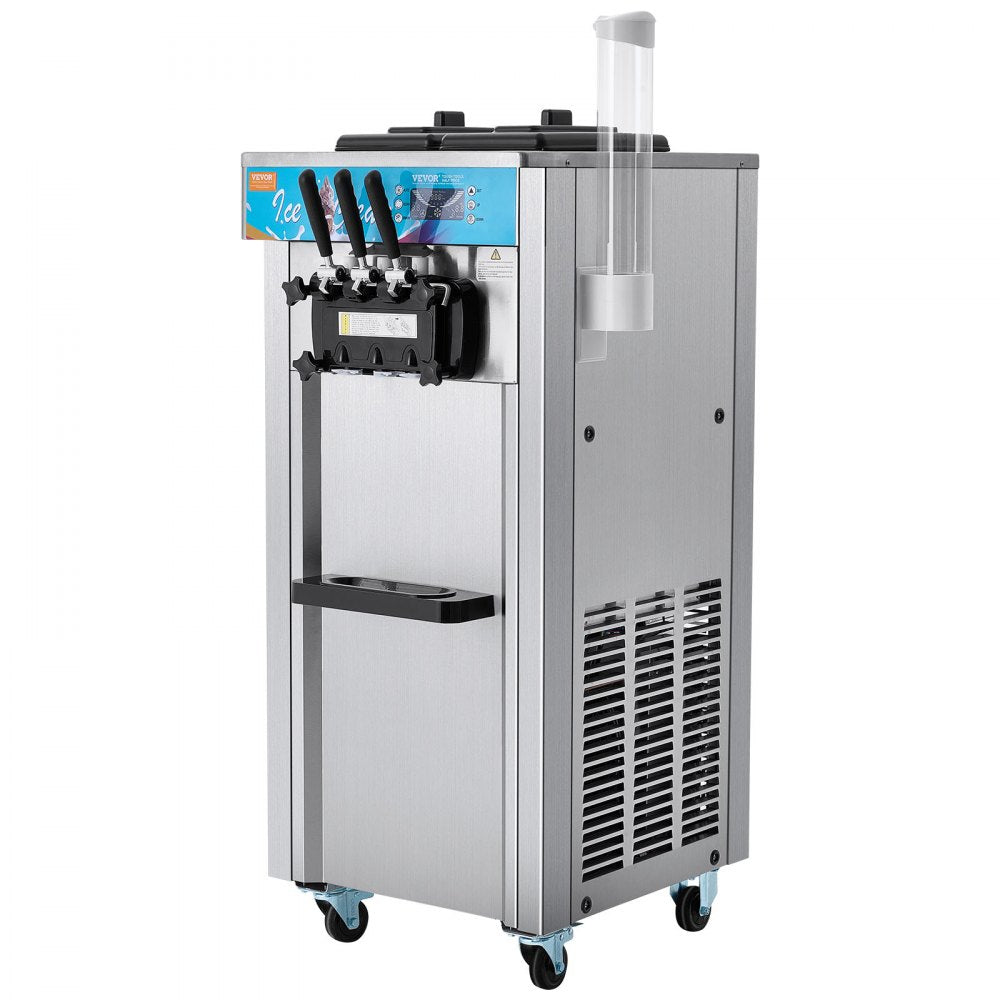 VEVOR Commercial Ice Cream Machine, 21-31 L/H Yield, 1800W 3-Flavor Freestanding Soft Serve Ice Cream Maker,  2 x 5.5L Stainless Steel Cylinder, LED Panel Auto Clean Pre-cooling, for Restaurant Bars