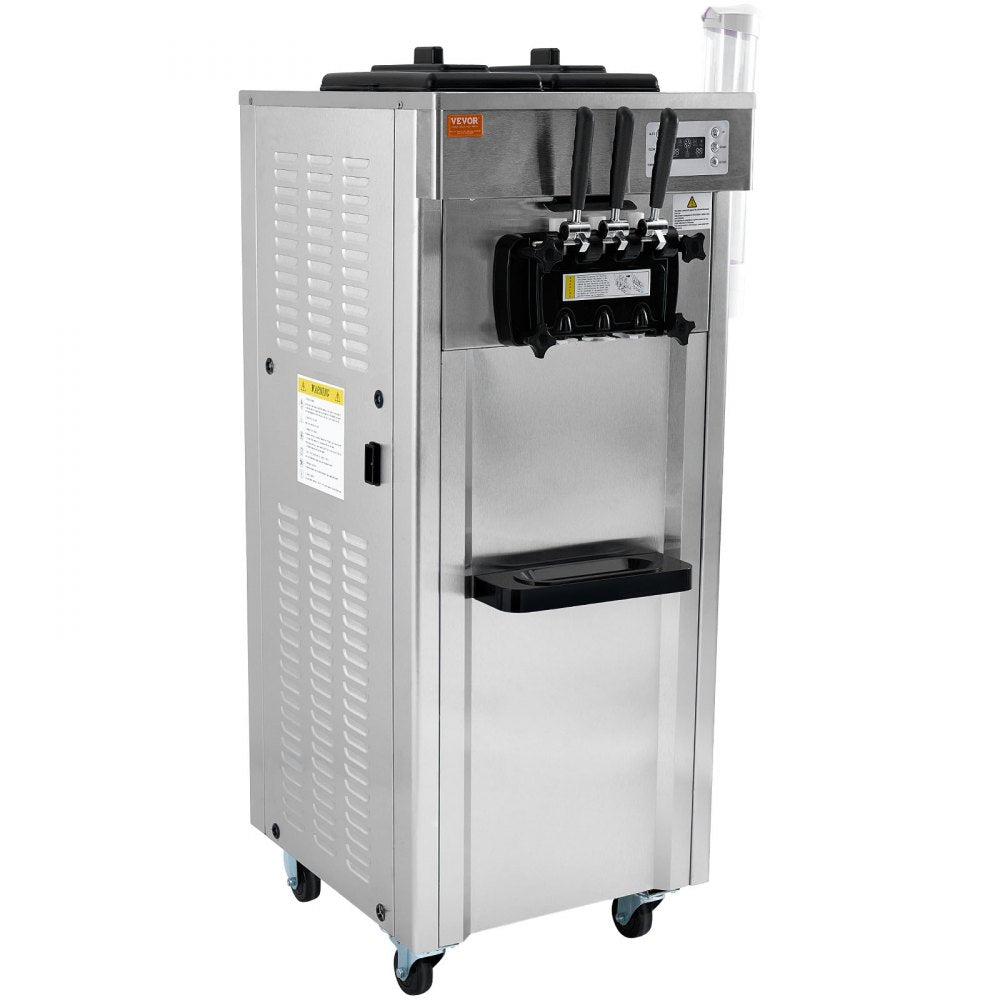 VEVOR Commercial Ice Cream Machine, 21-31 L/H Yield, 1850W 3-Flavor Freestanding Soft Serve Ice Cream Maker,  2 x 4.3L Stainless Steel Hopper, LED Panel Auto Clean Overnight Refrigeration, for Restaur